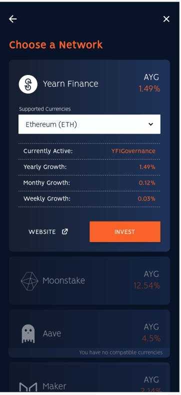 App Intro Screen with different options to start staking